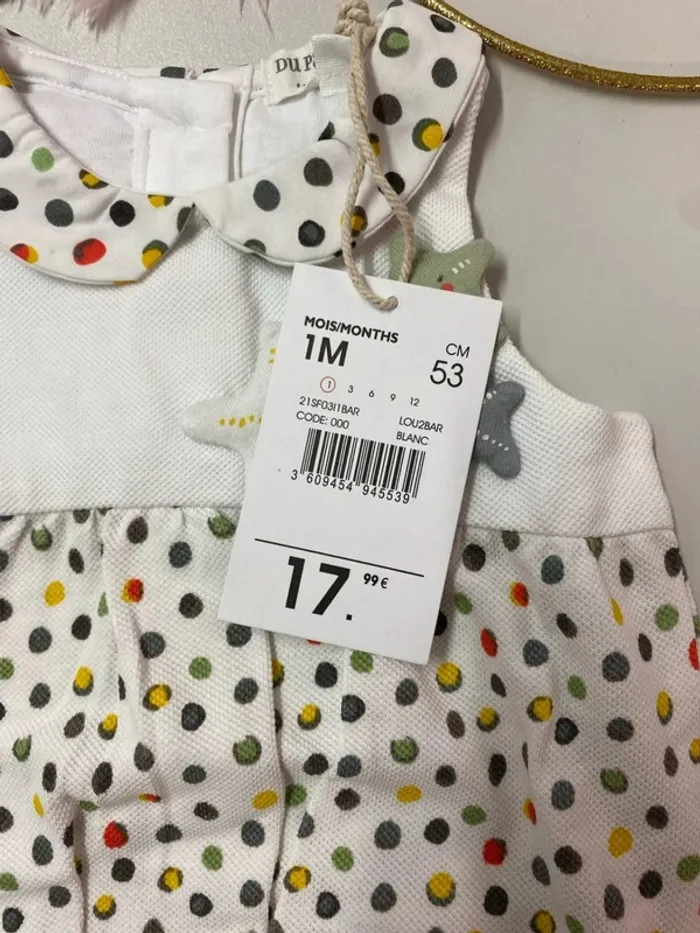 Barboteuse bébé à pois multicolores (neuf) - Taille 1 mois - photo numéro 3