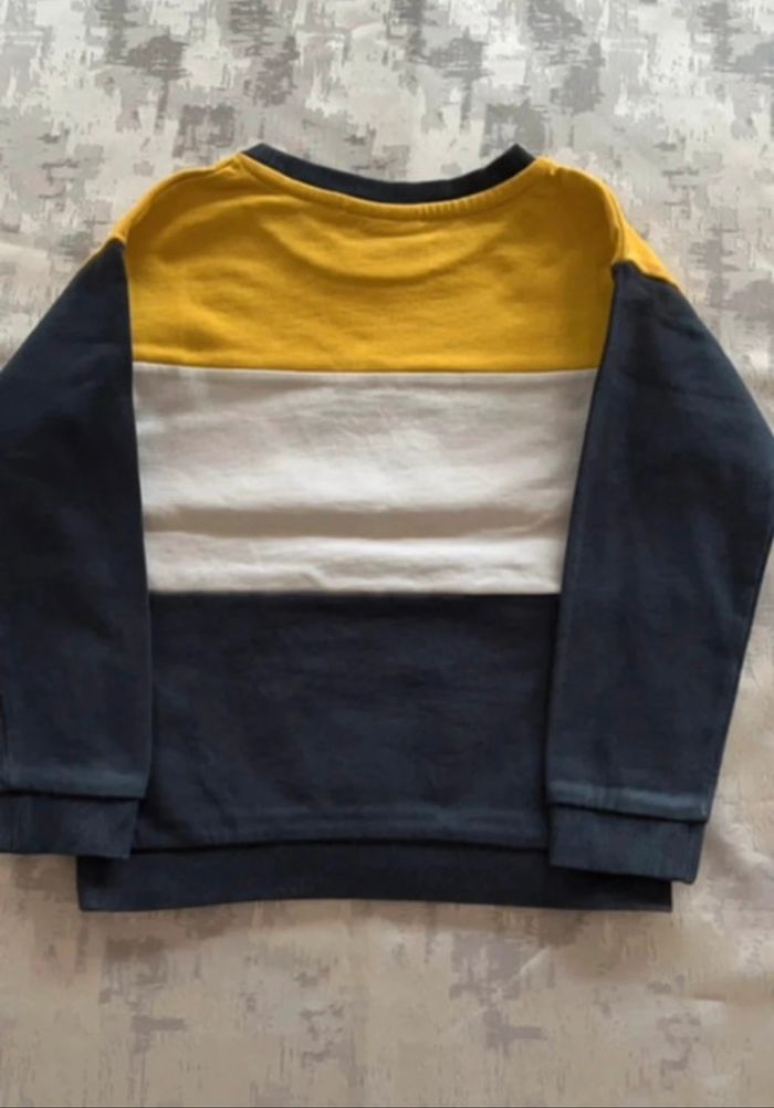 Pull garçon Name It col rond 5 ans jaune/blanc/bleu marine – coton – Bon état - photo numéro 2