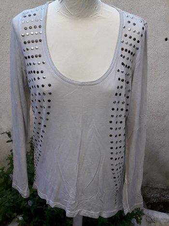 Tee-shirt clouté, manches longues, col rond