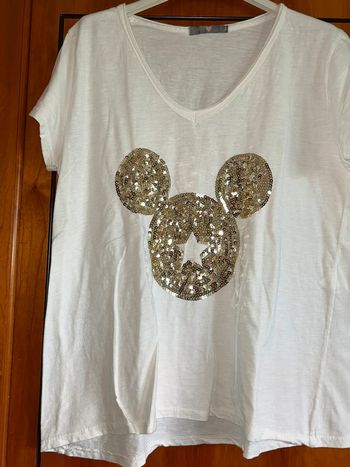 T-shirt blanc col v sequins taille unique