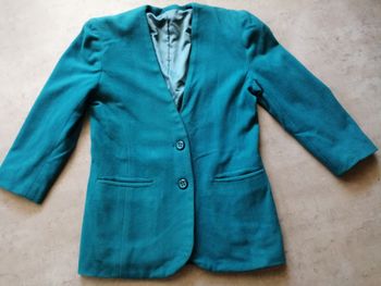 Veste blazer turquoise chaude épaisse faite par une couturière doublée 38-40