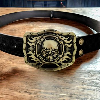 Ceinture noire avec boucle tête de mort – Style rock / biker
