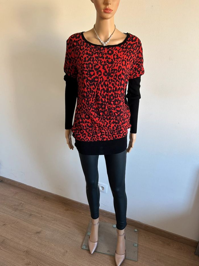 Pull rouge et noir Morgan taille M jamais porté - photo numéro 3