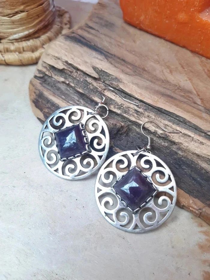 Boucles d'oreilles améthyste neuve - photo numéro 4