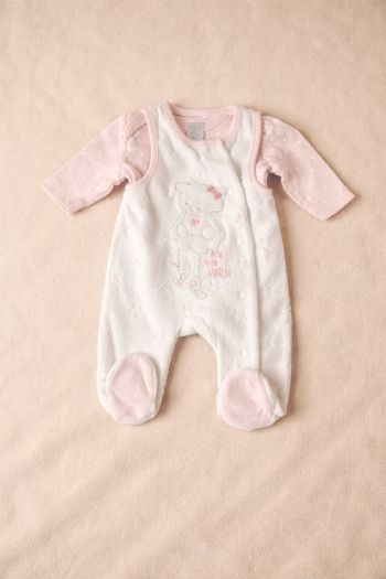 Pyjama velours naissance C&A rose et blanc très bon état
