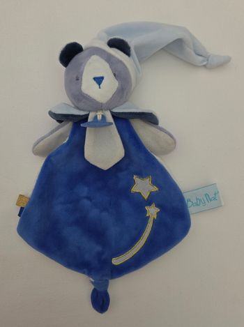 Doudou ours gris plat losange bleu - Etoile filante - Les comètes- Baby Nat