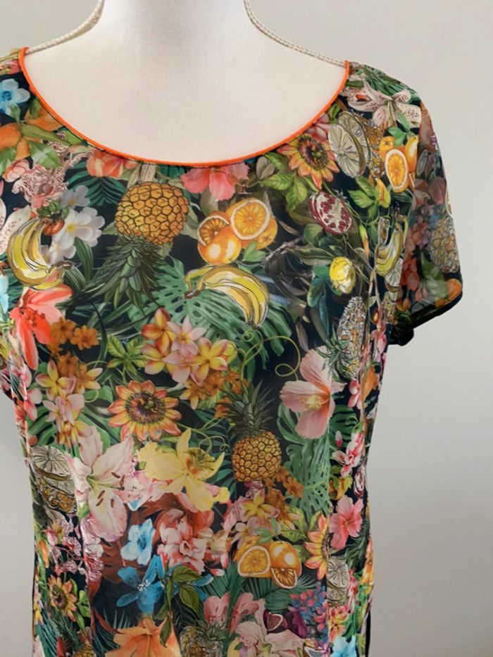 Blouse fruits multicolore et bleu marine Bréal T3 40 L - photo numéro 3