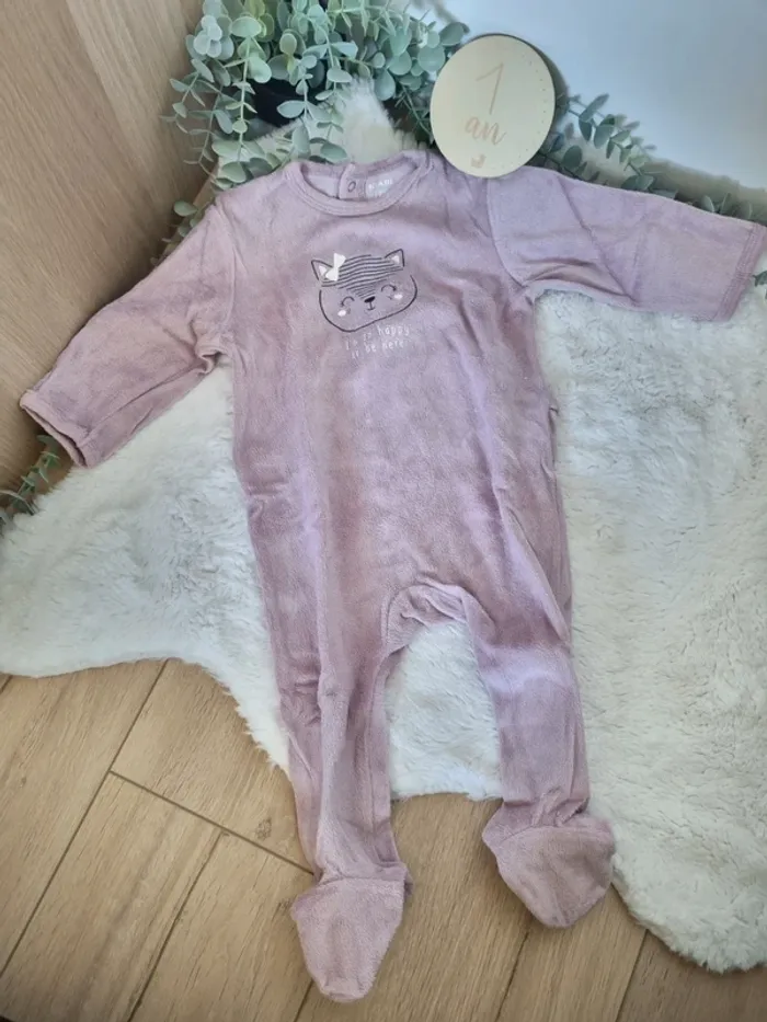Pyjama velour lila motif chat 12M