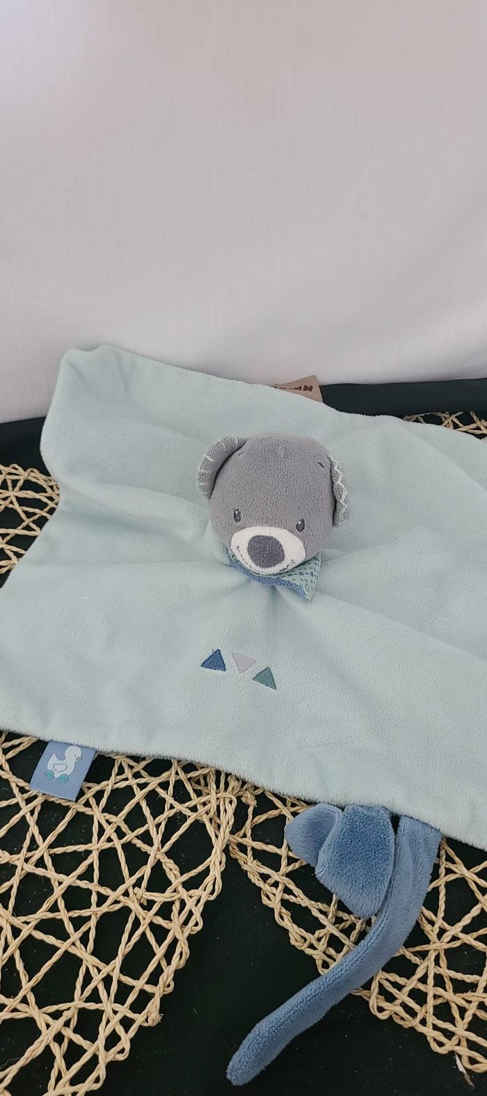 Doudou plat Jules ours NATTOU Jack Jules et Nestor bleu vert gris