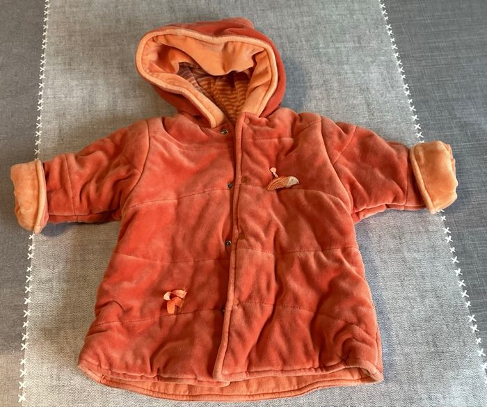 Manteau zippé velours ras à capuche 3 mois