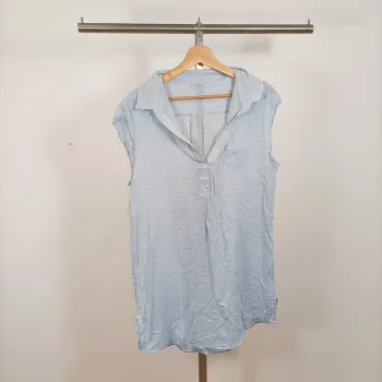 Blouse sans manches rayée bleu clair Miss Helen – col fluide – taille 42 estimée A1008