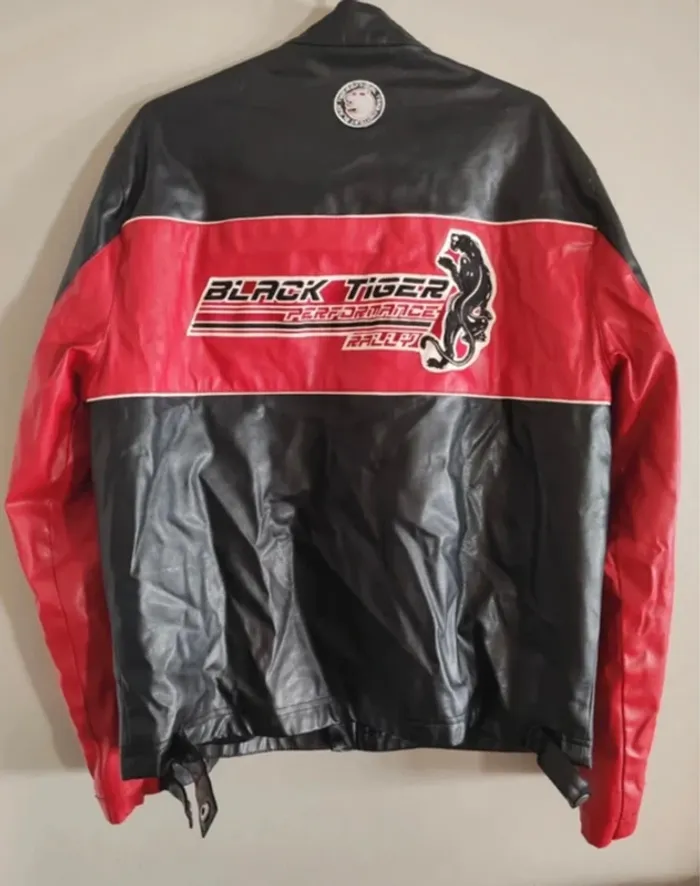 Veste moto vintage Black Tiger – Taille M – Noir & Rouge - photo numéro 6
