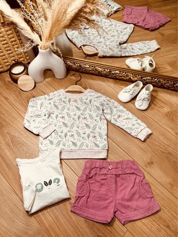 Taille 12 mois tenue 3p fille multimarque blanc vieux rose vert * love fleurs * 🎀