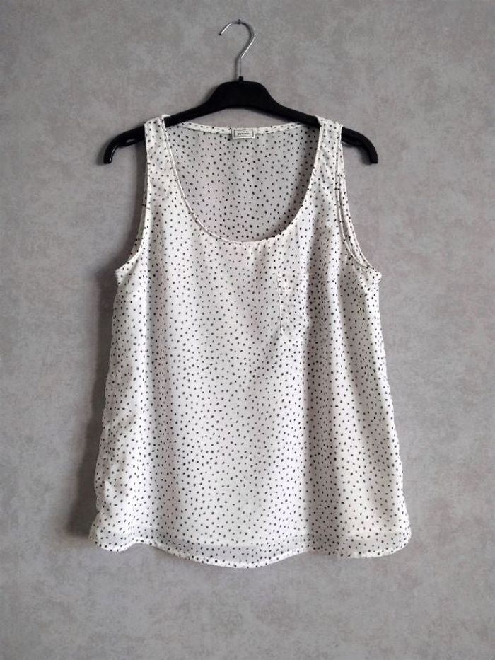 Blouse / Débardeur en voile blanc à pois noir - Pimkie - photo numéro 1