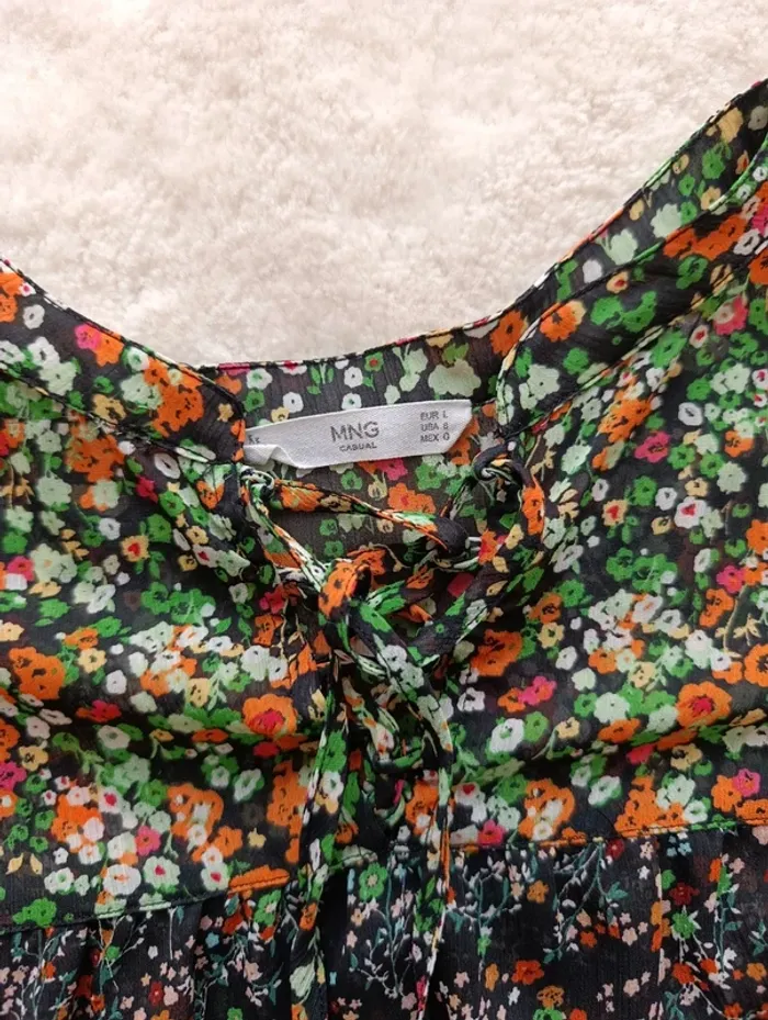 Blouse Mango Casual MNG L noir fleuri fluide légère ample - photo numéro 7