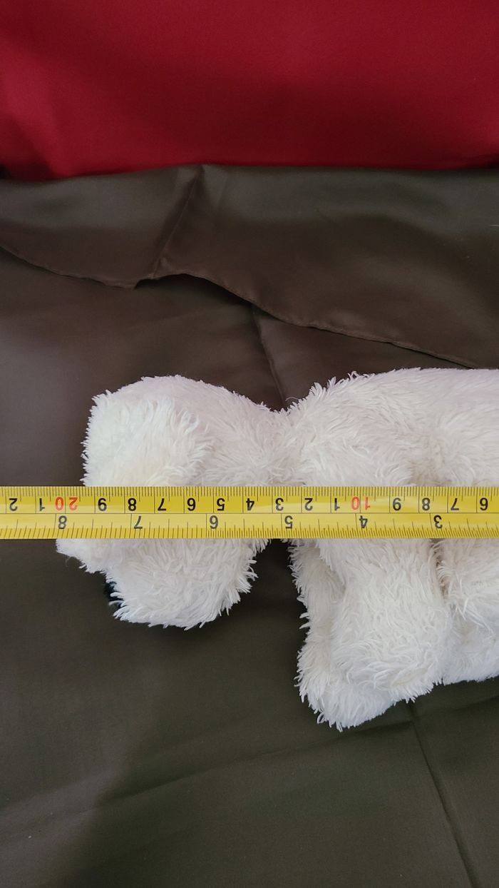 Peluche chiot crème yeux marron, taches et oreilles, souple assis - photo numéro 4