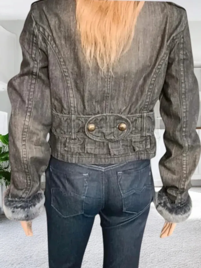 Veste courte jean gris ,Morgan ,coupe droite ,extrémité manches fourrées - photo numéro 2