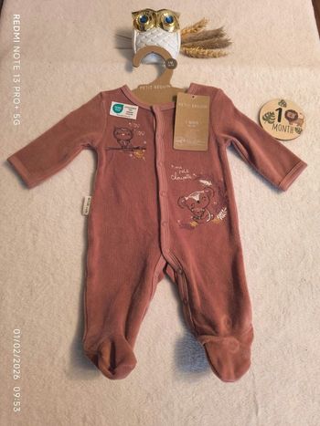 Pyjama velours 1 mois fille petit beguin neuf