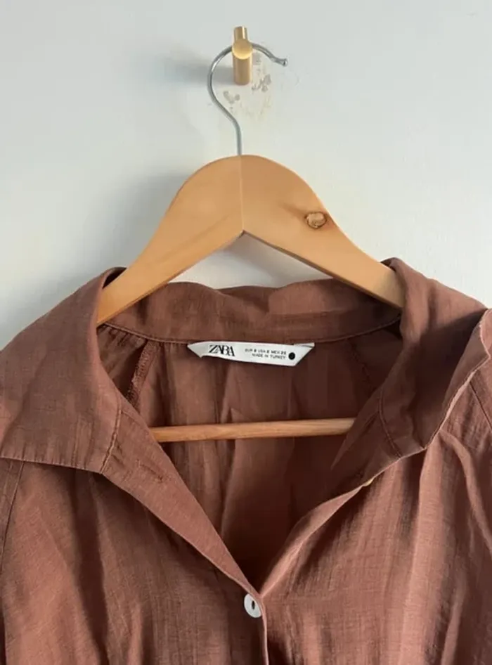 Robe longue marron lin Zara - photo numéro 3