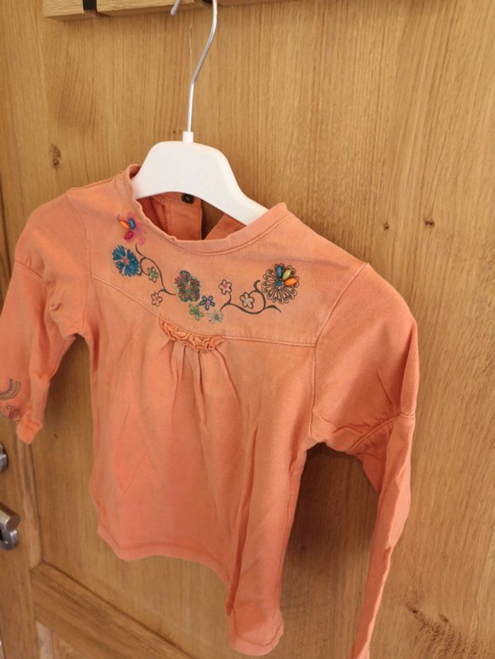 T-shirt à longues manches Catimini en orange fleuri au col 2 ans - photo numéro 2