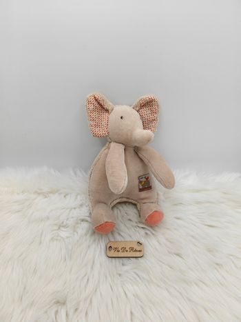 Doudou éléphant Les Papoum Moulin Roty beige et rose