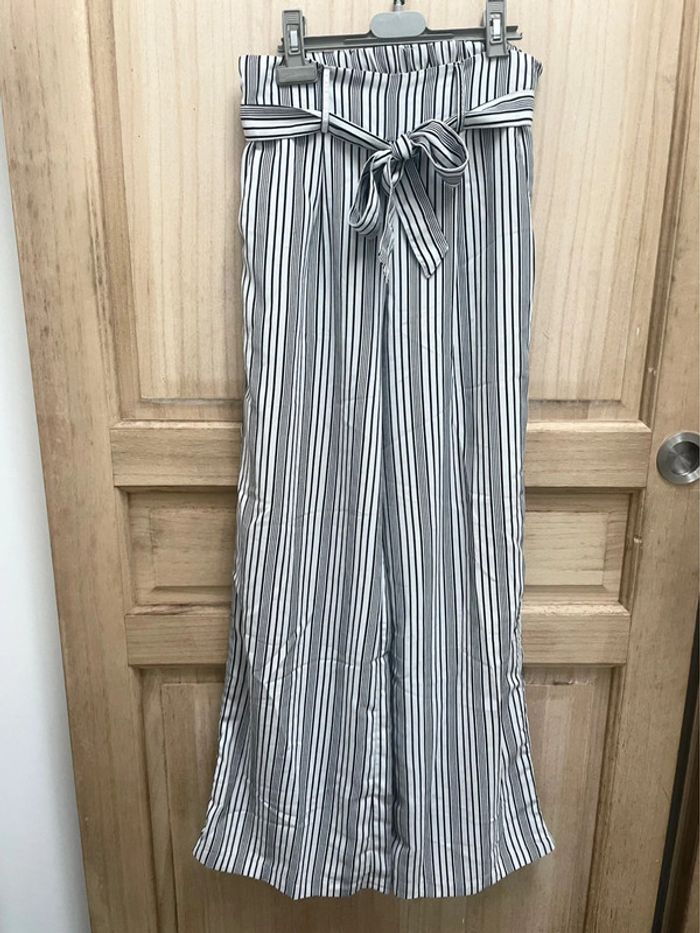 Pantalon fluide large à rayures avec ceinture nouée – Taille haute XS - photo numéro 18