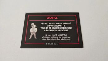 Carte Chance joueur préféré jeu de société Monopoly mauvais perdants Hasbro Gaming #B77
