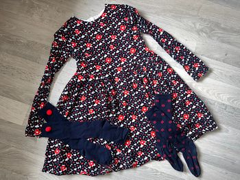 Ensemble Robe jacadi velours hiver fleurs 12 ans chaussettes hautes 35-38