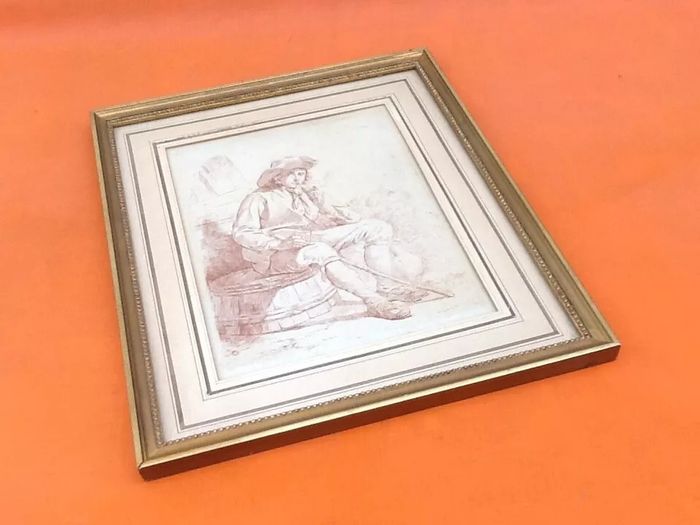 Ancienne gravure à suspendre façon sanguine " Le fumeur " l' homme à la pipe - photo numéro 6