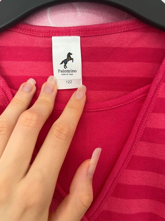 T-shirt rayé effet cache-cœur, rose, C&A, 7 ans - photo numéro 2