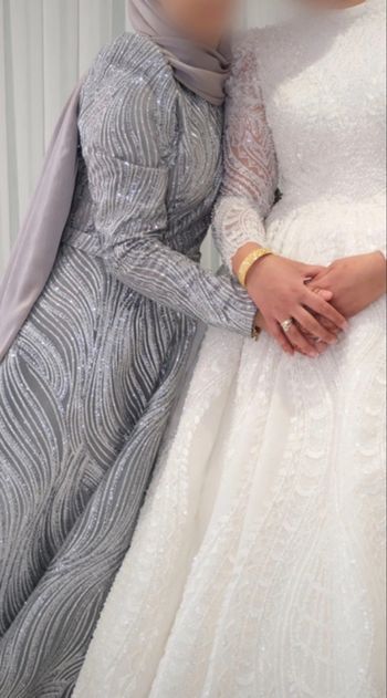 Longue robe de soirée abiye gris strass paillette évasée elbise occasion mariage dugun fiancaille
