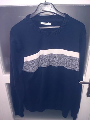 Pull JULES taille L col rond, rayures bleu marine et blanc