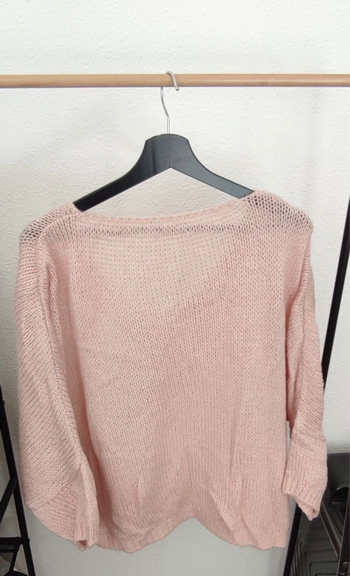 Pull femme col V en maille douce rose pâle - Taille M/L - photo numéro 2