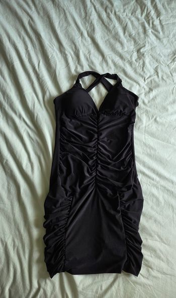 ​Robe Courte Froncée Moulante Élasthanne Noir Bon État S/M