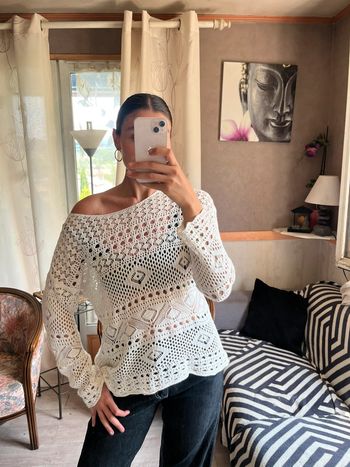 Top maille filet Ibiza vintage bohème champêtre hippie y2k 2000yer asymétrique