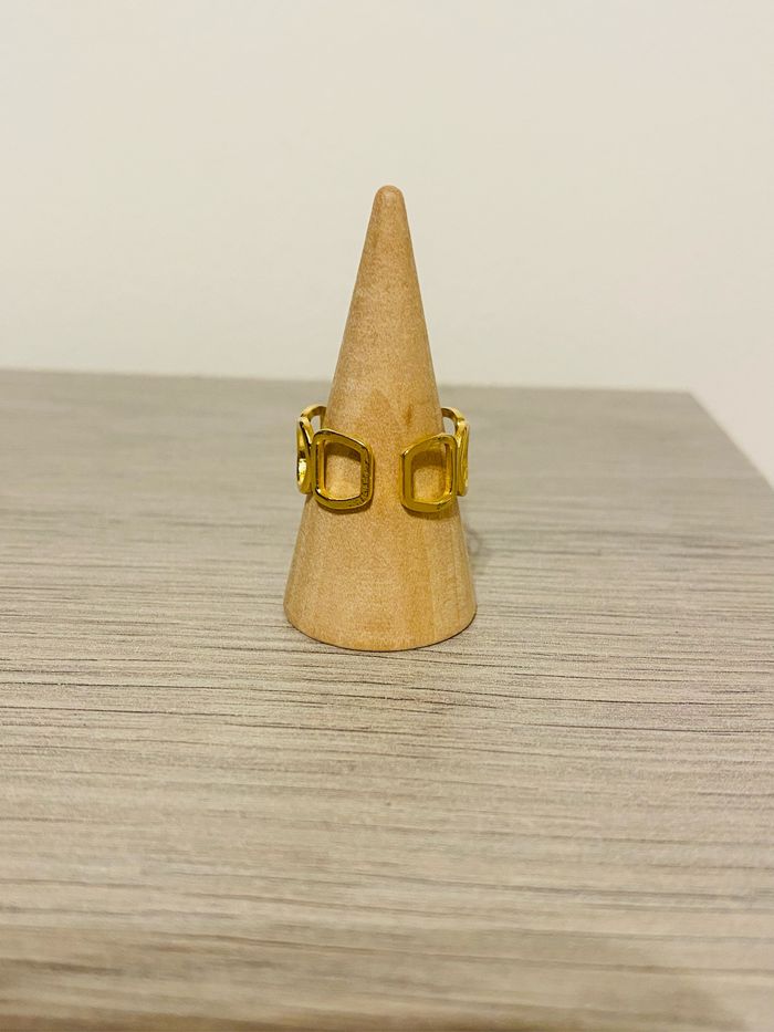 Bague fine ajustable doré rond carré acier inoxydable - photo numéro 5