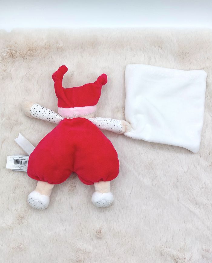 Doudou peluche ours Brioche rose fuchsia BABY NAT BN0733 mouchoir blanc pois - photo numéro 2