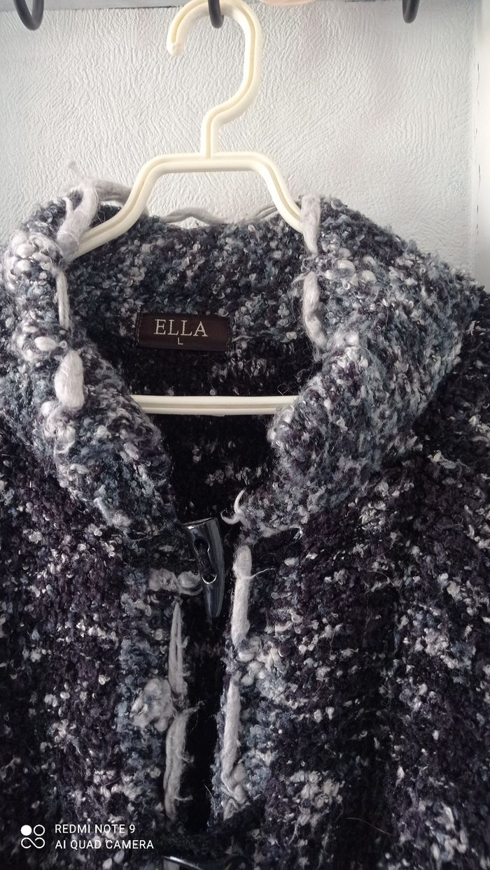 Veste t longue Ellla en laine mélangée noir gris et écru taille M. - photo numéro 3