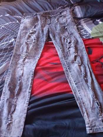 Jean mega troué gris chiné taille XL