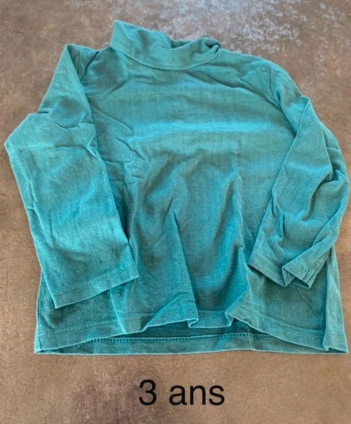 Tee shirt manches longues col roulé 3 ans turquoise