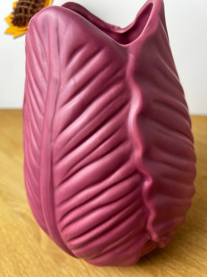 Vase décoratif rose en céramique – Motif feuille – Neuf - photo numéro 3