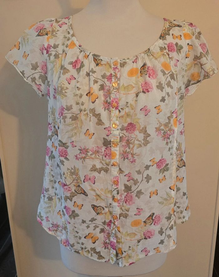 Blouse chemisier fleurs et papillons Armand Thiery Taille 2