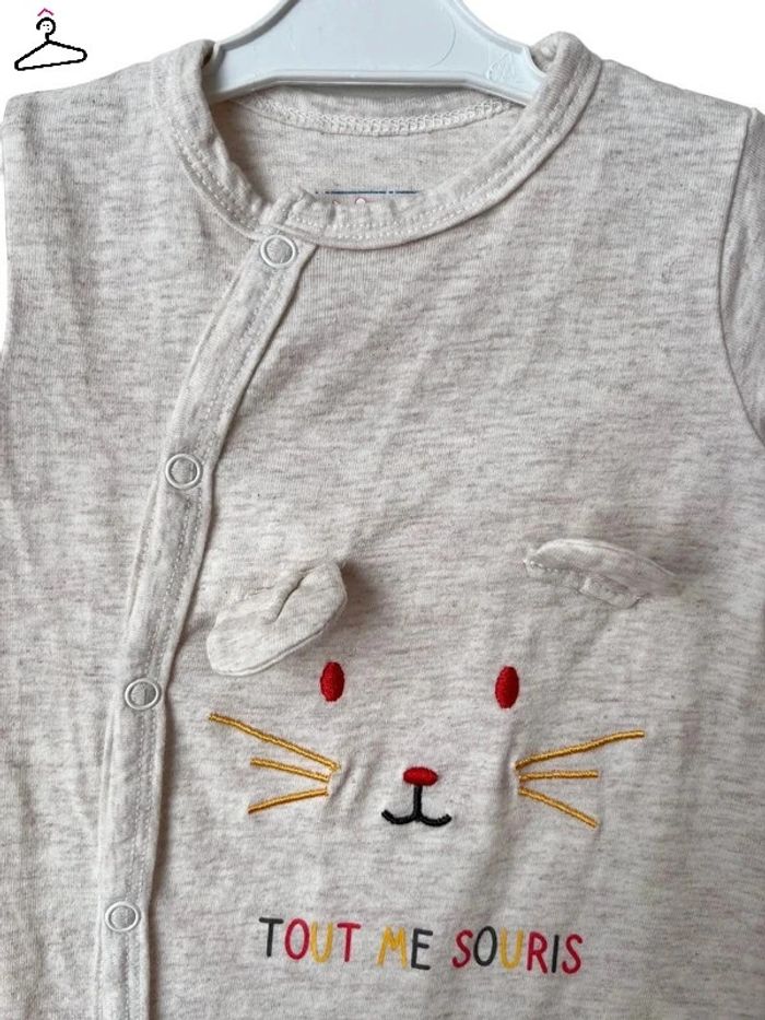 Pyjama coton beige chiné “tout me souris” - Manon et Valentin 3 mois (62cm) - photo numéro 2