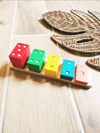 🟥Puzzle 2 en 1 géométrique rectangles multicolores à empiler en bois