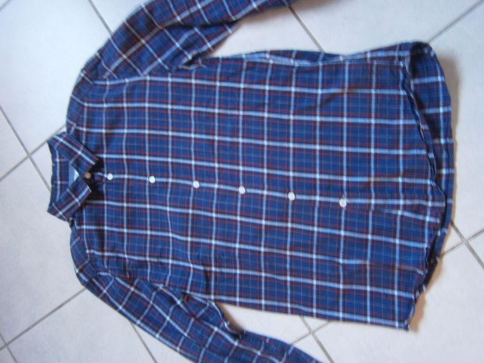Chemise à carreaux bleu marine JULES Taille M - photo numéro 3