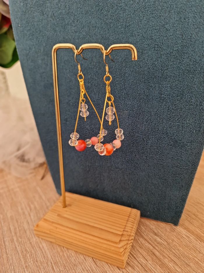 Boucles D'oreilles Cornaline Cristal Acier - photo numéro 6