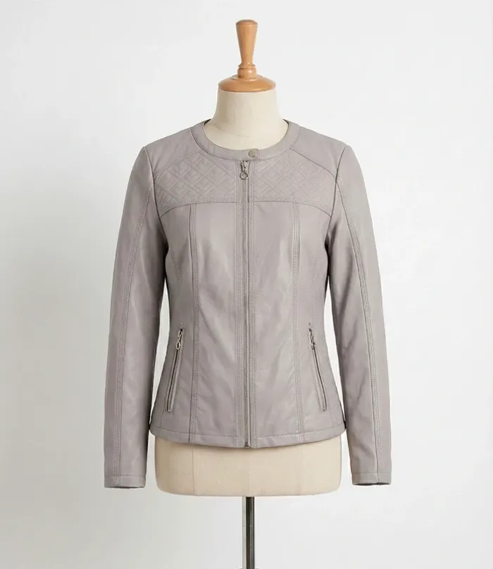 Veste similicuir gris Armand Thiery - Style Motard Chic