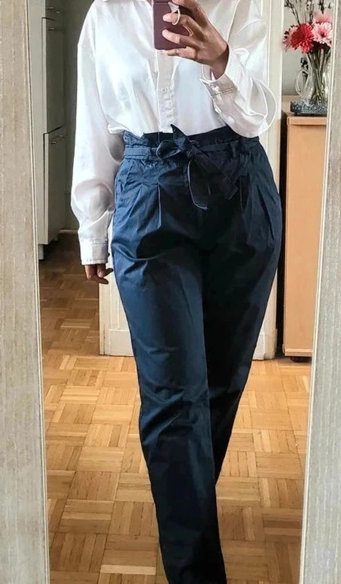 Pantalon bleu marine Taille M Zara Taille haute