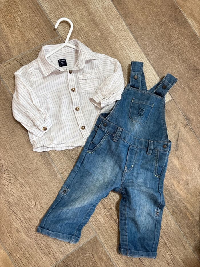 Lot chemise et salopette kiabi/obaibi jean chemise à rayures - photo numéro 3