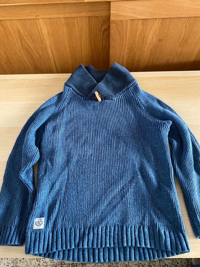 Pull garçon bleu 8 ans cyrillus col châle Paris 1977
